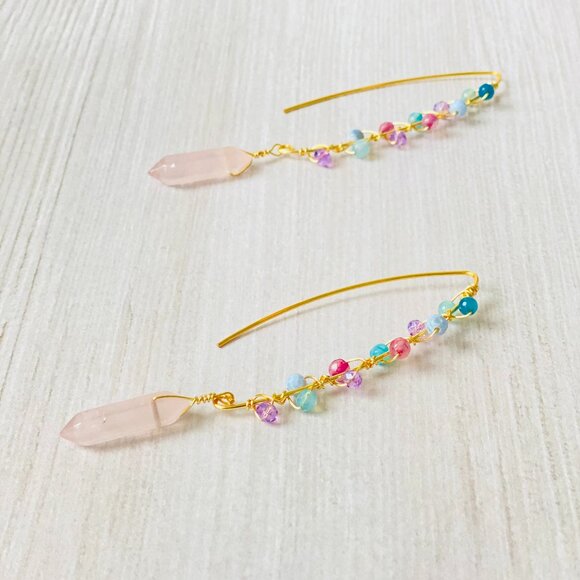 Quartz Agate Hoop Earrings - Picture 4 of 5